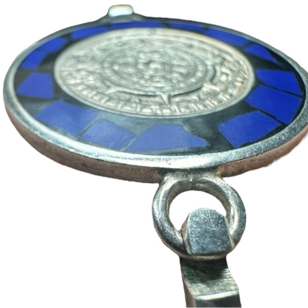 .925 Sterling Silver Taxco Bracelet – Aztec Calendar & Blue Lapis Inlay - Picture 6 of 8